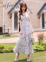 送料無料！【sifeel/シフィール】花柄/フロントジップ/ティアード/キャミソール/谷間見せ/ワンピースドレス/キャバドレス【XS-Mサイズ/1カラー】[OF03]【YN】dzwvLD