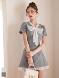 送料無料！セットアップ/リボン/シアー/プリーツ/フラワースパンコール/無地/ミニドレス/キャバドレス【XS-Mサイズ/2カラー】[OF03]【YN】dzculA【予約商品/7月上旬発送予定】