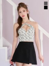 送料無料！花柄/セットアップ/2ピース/ホルターネック/フロントジップ/谷間見せ/ノースリーブ/インナーパンツ/ミニドレス/キャバドレス【XS-Mサイズ/1カラー】[OF03]【YN】dzwvAGY