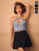 送料無料！花柄/セットアップ/2ピース/ホルターネック/フロントジップ/谷間見せ/ノースリーブ/インナーパンツ/ミニドレス/キャバドレス【XS-Mサイズ/4カラー】【一部予約商品/10月下旬発送予定】[OF03]天海りこ着用【YN】dzwvAGY
