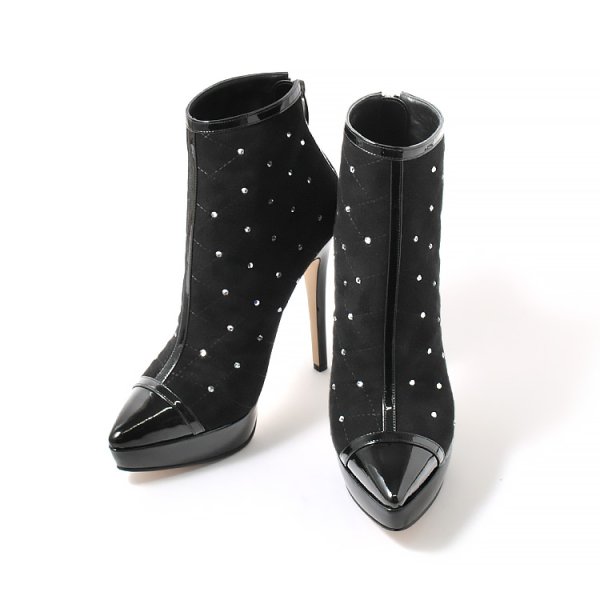 画像6: 【COMEX】 1color/ 13cmヒール/ キルティング/ ラインストーン/ ピンヒール/ ポインテッドトゥ/ ブラック/ スエード/ ブーツ[OFJH]