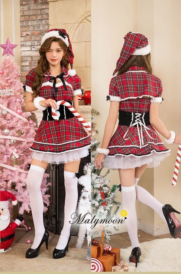 画像4: 【即日発送】【クリスマスコスプレ6点セット】【Malymoon/マリームーン】チェック柄サンタクロース【フリーサイズ/1カラー】[YMT]