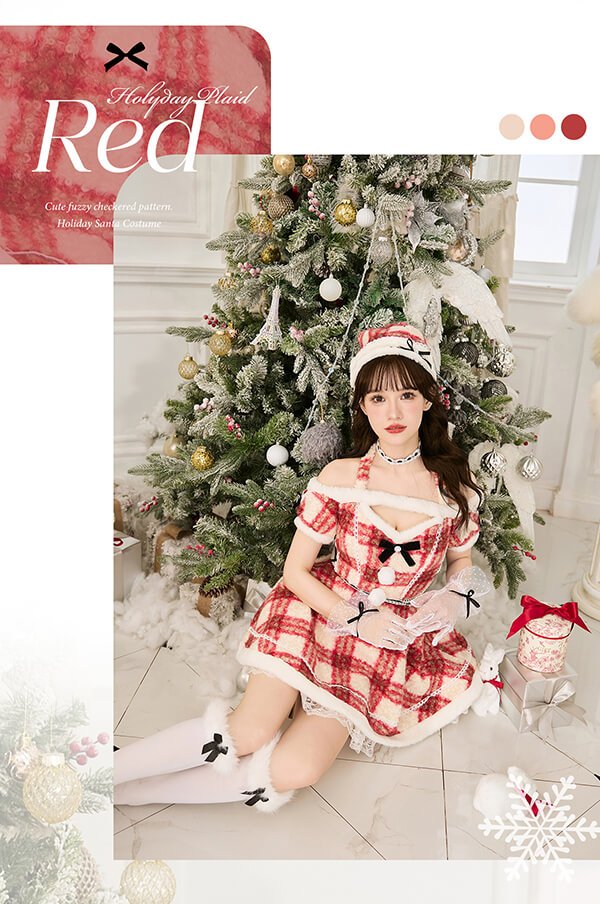 画像4: 【クリスマスコスプレ7点セット】【Malymoon/マリームーン】ホリデーチェックサンタ【フリーサイズ/1カラー】[OF03]