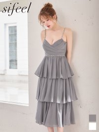 【sifeel/シフィール】ラメ/チュール/ティアード/キャミソール/ビジュー/谷間見せ/ミディアム/ワンピースドレス/キャバドレス【S-Lサイズ/2カラー】[OF03]【YN】dzwuLD【予約商品/7月下旬発送予定】