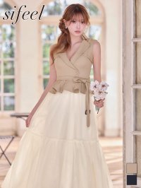 【sifeel/シフィール】トレンチ風 /襟付き /紐ベルト/シフォン/フレアー/ノースリーブ/谷間見せ/ワンピースドレス/キャバドレス【S-Mサイズ/2カラー】[OF03]【OZ】YNdzwvLD