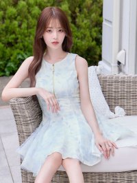 送料無料!花柄/フロントジップ/チュールスカート/ミニドレス/キャバドレス【XS-Lサイズ/1カラー】【予約商品/6月中旬発送予定】[OF03]【YN】dzquBF