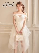 送料無料！【sifeel/シフィール】オフショル/キャミソール/ビジュー/2WAY/シアー/ショートinロング/ミニドレス/キャバドレス【S-Lサイズ/1カラー】[OF03]【YN】dzwuLD