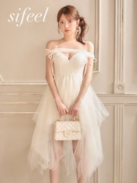 送料無料！【sifeel/シフィール】オフショル/キャミソール/ビジュー/2WAY/シアー/ショートinロング/ミニドレス/キャバドレス【S-Lサイズ/1カラー】[OF03]【YN】dzwuLD