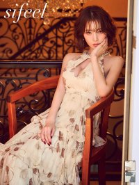 送料無料！【sifeel/シフィール】ビジュー/ホルターネック/プリーツ/ティアード/谷間見せ/総柄/ワンピースドレス/キャバドレス【XS-Mサイズ/2カラー】[OF03]【YN】dzwsLD【予約商品/8月中旬発送予定】
