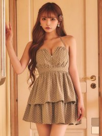 送料無料！小花柄/ホルターネック/フロントジップ/2段ティアード/Aライン/谷間見せ/ミニドレス/キャバドレス【S-Mサイズ/2カラー】[OF03] まみ着用【YN】dzmvBF