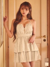 送料無料！小花柄/ホルターネック/フロントジップ/2段ティアード/Aライン/谷間見せ/ミニドレス/キャバドレス【S-Mサイズ/2カラー】[OF03] まみ着用【YN】dzmvBF