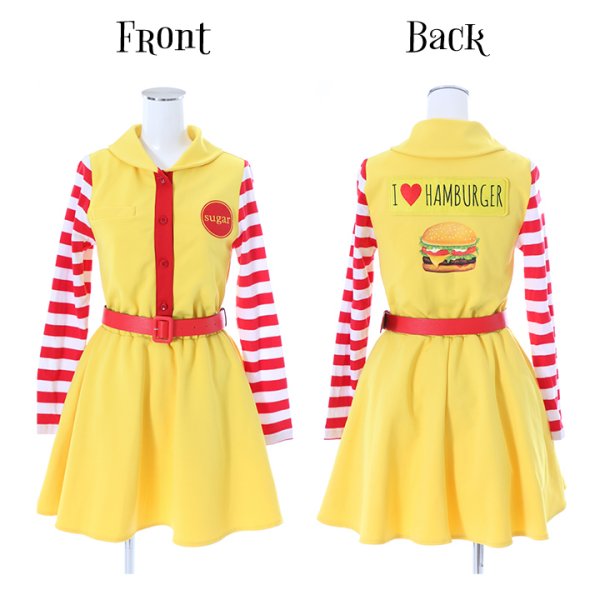 画像8: 【SALE!!】【即日発送】ハンバーガーショップガール/ウェイトレスコスプレ/フレアスカート/ロングスリーブ/Aライン【ハロウィン3点セット】【S-XLサイズ/1カラー】(B017SB/STEE07R)[HC02]