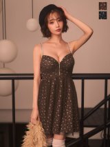 送料無料！花柄/キャミソール/フロントジップ/谷間見せ/チュール/レイヤード/フレア/Aライン/ミニドレス/キャバドレス【XS-Mサイズ/2カラー】【予約商品/10月下旬発送予定】[OF03]天海りこ着用【YN】dzmvBF