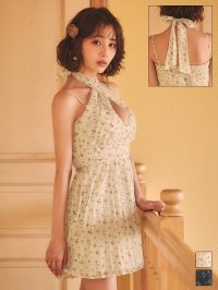 送料無料！花柄/シアー/シフォン/ホルターネック/キャミソール/谷間見せ/プリーツスカート/ミニドレス/キャバドレス【S-Mサイズ/2カラー】[OF03]天海りこ着用【YN】dzwvBF