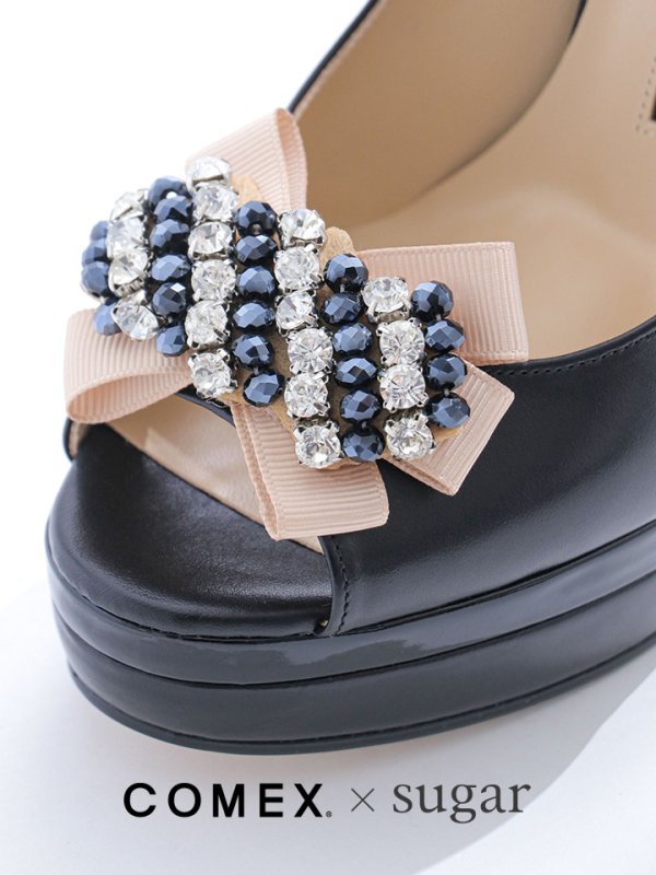 画像14: jewelsコラボ商品【COMEX】2color/ 14cmヒール/ ビジューバックル/ アンクルストラップ付き/ オープントゥパンプス[OF02]