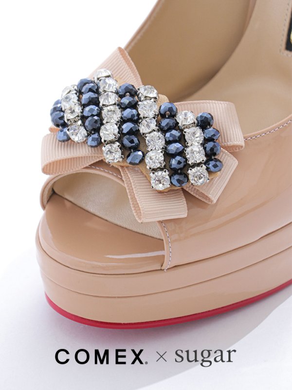 画像7: jewelsコラボ商品【COMEX】2color/ 14cmヒール/ ビジューバックル/ アンクルストラップ付き/ オープントゥパンプス[OF02]