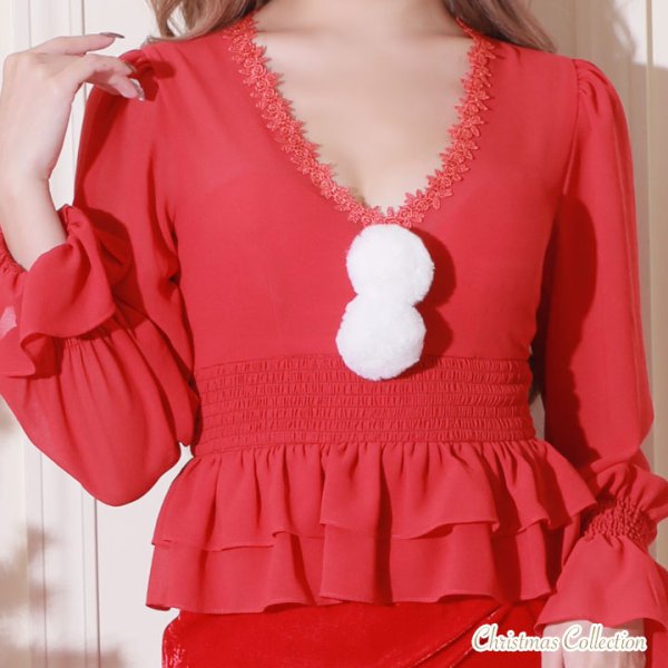 画像3: 【サンタセール！】【X'mas3点セット】ハイウエストペプラムシフォンサンタコスプレ[OF01]