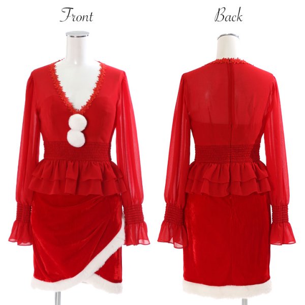 画像7: 【サンタセール！】【X'mas3点セット】ハイウエストペプラムシフォンサンタコスプレ[OF01]