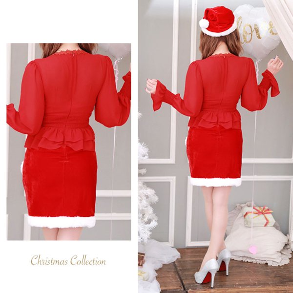 画像5: 【サンタセール！】【X'mas3点セット】ハイウエストペプラムシフォンサンタコスプレ[OF01]