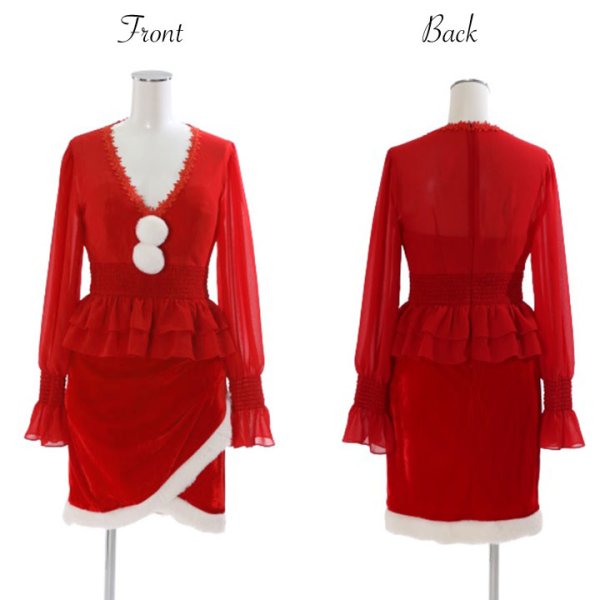 画像7: 【サンタセール！】【X'mas3点セット】ハイウエストペプラムシフォンサンタコスプレ[OF01]