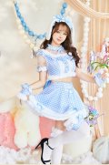 【ノベルティ対象】【即日発送】たれ耳ギンガムチェックドーリーメイド【マリームーン】【ハロウィンコスプレ7点セット】【フリーサイズ/2カラー】[YMT]