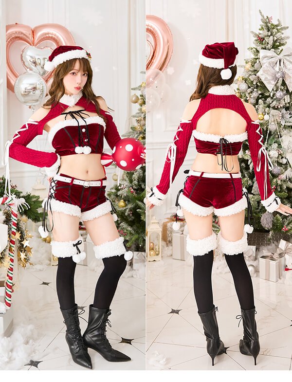 画像5: 【ノベルティ対象】【即日発送！】【クリスマスコスプレ7点セット】【Malymoon/マリームーン】リボンラッピングサンタセットアップ【フリーサイズ/2カラー】[YMT]