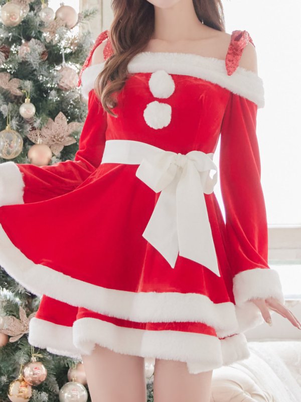 画像9: 【一部予約 / 11月中旬発送予定】【sugar nine サンタコス 4点セット】【XS-XLサイズ/8カラー】グリッターリボン2段フレアサンタコスプレ[YMT]