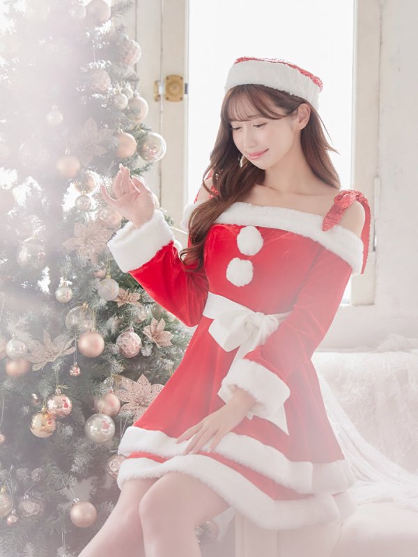 画像13: 【一部予約 / 11月中旬発送予定】【sugar nine サンタコス 4点セット】【XS-XLサイズ/8カラー】グリッターリボン2段フレアサンタコスプレ[YMT]