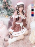 【即日発送！】【サンタコス 4点セット】【S-Lサイズ/6カラー】グリッターリボン2段フレアサンタコスプレ[YMT]
