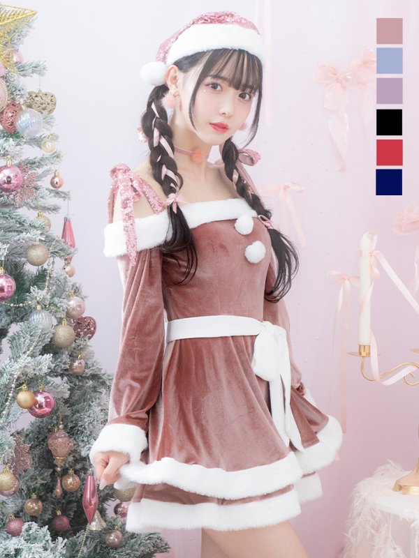 画像5: 【一部予約 / 11月中旬発送予定】【サンタコス 4点セット】【XS-XLサイズ/8カラー】グリッターリボン2段フレアサンタコスプレ[YMT]