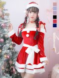 【即日発送！】【サンタコス 4点セット】【S-Lサイズ/6カラー】グリッターリボン2段フレアサンタコスプレ[YMT]
