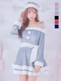 【即日発送！】【サンタコス 4点セット】【S-XLサイズ/6カラー】グリッターリボン2段フレアサンタコスプレ[YMT]
