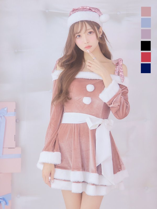 画像10: 【一部予約 / 11月中旬発送予定】【サンタコス 4点セット】【XS-XLサイズ/8カラー】グリッターリボン2段フレアサンタコスプレ[YMT]