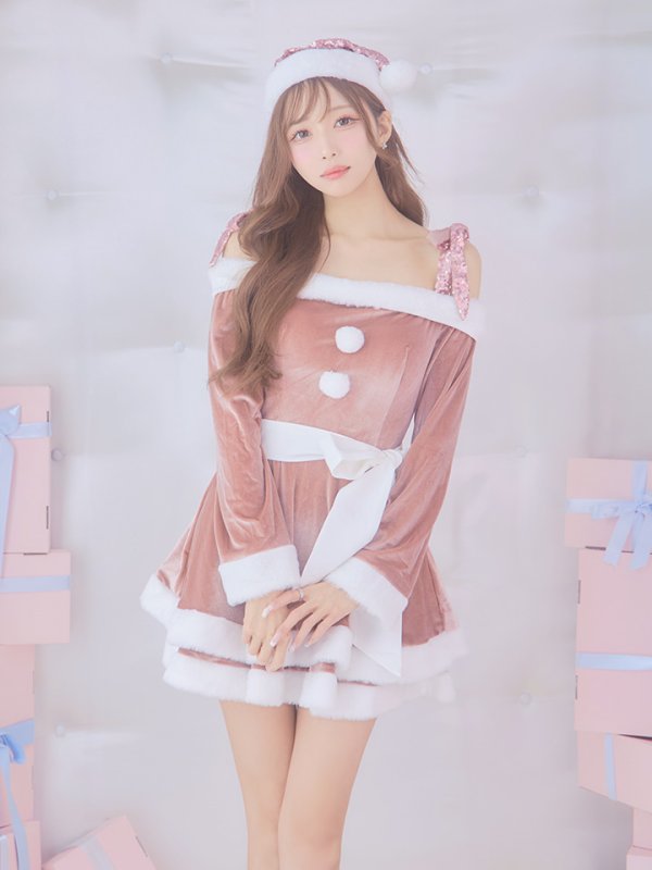 画像22: 【一部予約 / 11月中旬発送予定】【サンタコス 4点セット】【XS-XLサイズ/8カラー】グリッターリボン2段フレアサンタコスプレ[YMT]