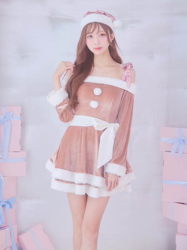 画像13: 【一部予約 / 11月中旬発送予定】【サンタコス 4点セット】【XS-XLサイズ/8カラー】グリッターリボン2段フレアサンタコスプレ[YMT]