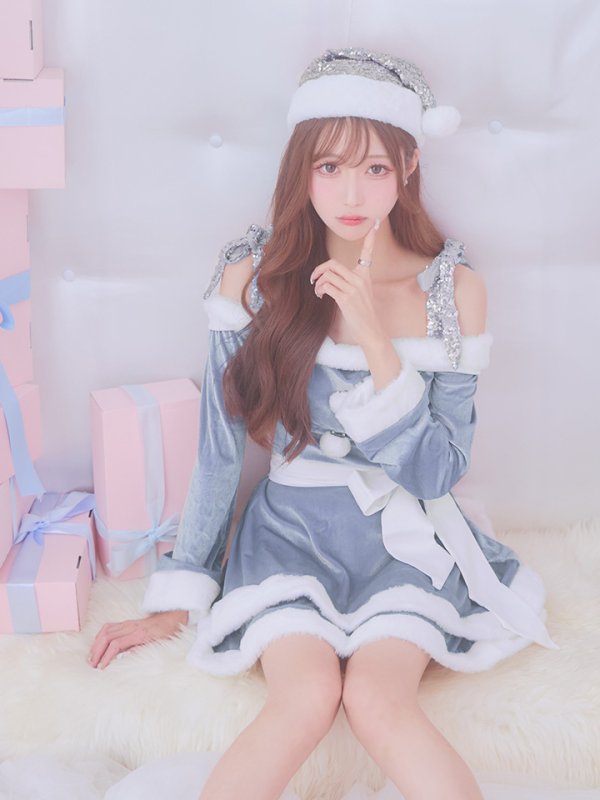 画像7: 【一部予約 / 11月中旬発送予定】【サンタコス 4点セット】【XS-XLサイズ/8カラー】グリッターリボン2段フレアサンタコスプレ[YMT]