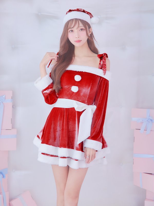 画像28: 【一部予約 / 11月中旬発送予定】【サンタコス 4点セット】【XS-XLサイズ/8カラー】グリッターリボン2段フレアサンタコスプレ[YMT]