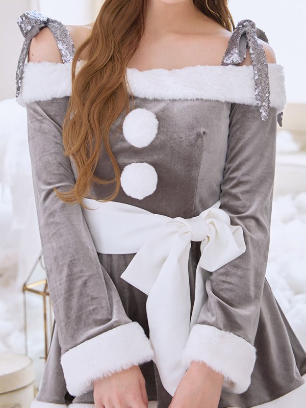 画像14: 【一部予約 / 12月上旬発送予定】【送料無料！】【サンタ】グリッターリボン2段フレアサンタコスプレ【コスプレ4点セット】【XS-XLサイズ/8カラー】[OF01]