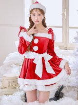 【一部予約 / 11月中旬発送予定】【送料無料！】【サンタ】グリッターリボン2段フレアサンタコスプレ【コスプレ4点セット】【XS-XLサイズ/8カラー】[OF03]