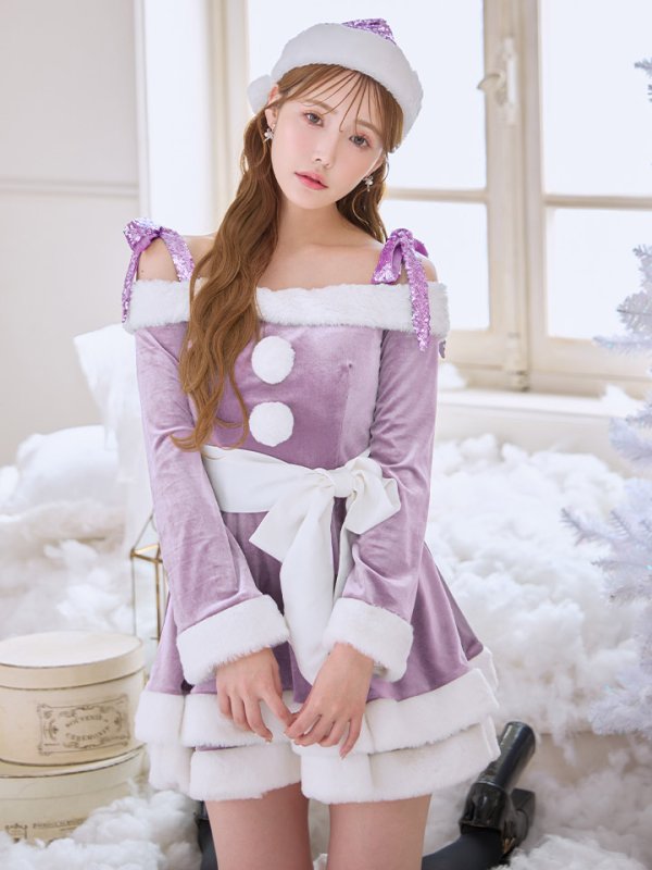 画像30: 【一部予約 / 12月上旬発送予定】【送料無料！】【サンタ】グリッターリボン2段フレアサンタコスプレ【コスプレ4点セット】【XS-XLサイズ/8カラー】[OF01]