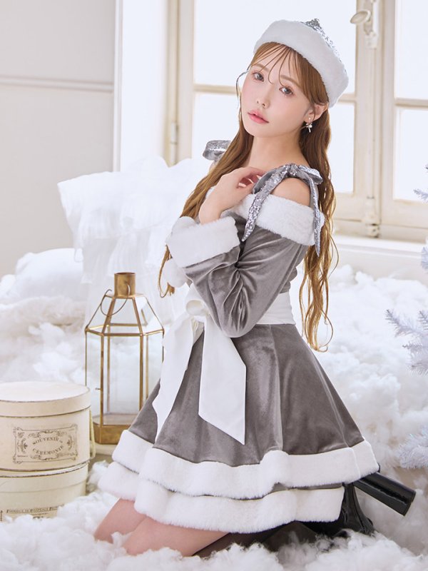 画像10: 【一部予約 / 12月上旬発送予定】【送料無料！】【サンタ】グリッターリボン2段フレアサンタコスプレ【コスプレ4点セット】【XS-XLサイズ/8カラー】[OF01]