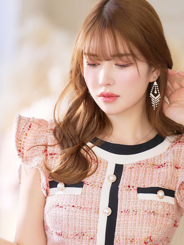 画像14: SALE!ツイードマーメイドスカートドレス/ボーダー柄/谷間隠し/背中隠し/ノースリーブ/フリル袖/ミニドレス/キャバドレス 【S-Lサイズ/1カラー】[HC02-X] 【SB】dzw