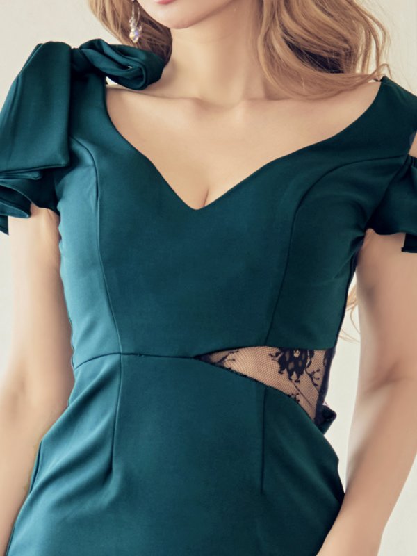 画像11: SALE!ノースリーブ/谷間見せ/レースアップ/オープンショルダー/タイトスカート/刺繍/レース/フリル/ミニドレス/キャバドレス【S-Lサイズ/2カラー】[OF01-U] 【SB】