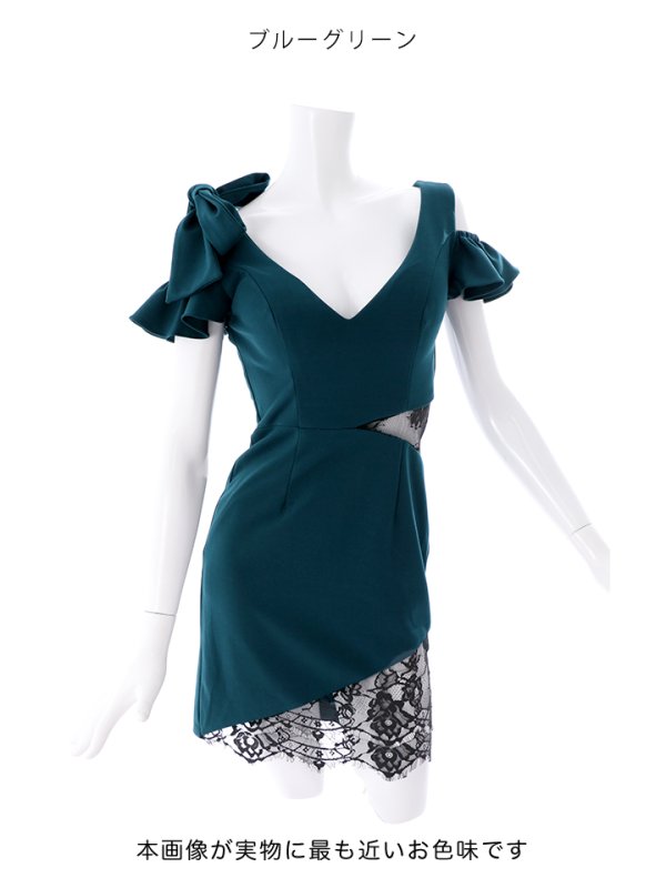 画像14: SALE!ノースリーブ/谷間見せ/レースアップ/オープンショルダー/タイトスカート/刺繍/レース/フリル/ミニドレス/キャバドレス【S-Lサイズ/2カラー】[OF01-U] 【SB】