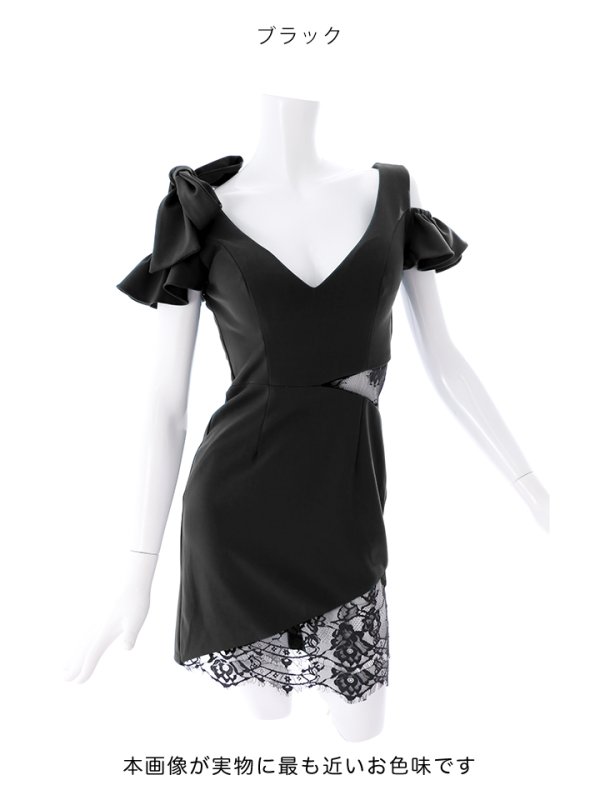 画像15: SALE!ノースリーブ/谷間見せ/レースアップ/オープンショルダー/タイトスカート/刺繍/レース/フリル/ミニドレス/キャバドレス【S-Lサイズ/2カラー】[OF01-U] 【SB】