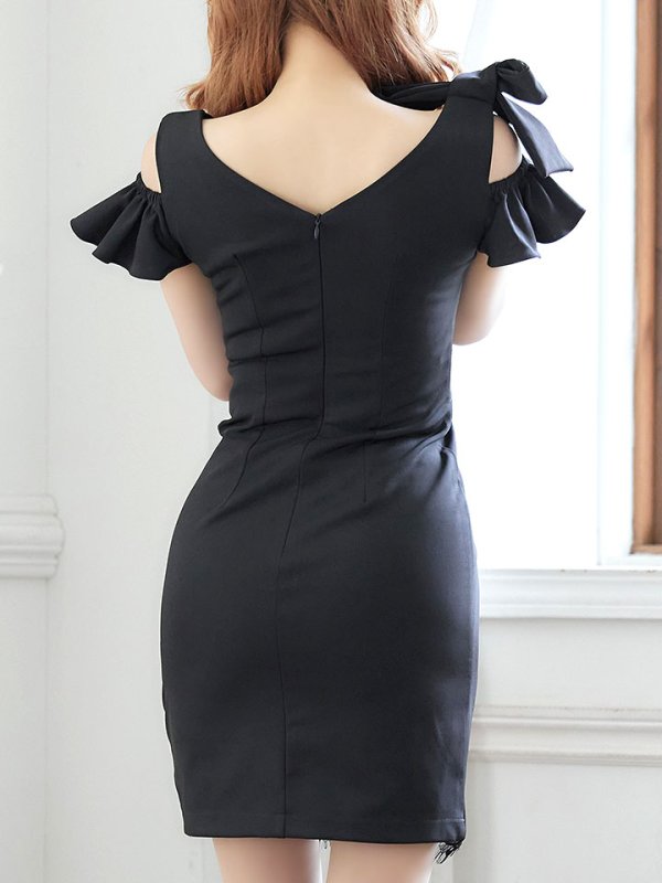 画像7: SALE!ノースリーブ/谷間見せ/レースアップ/オープンショルダー/タイトスカート/刺繍/レース/フリル/ミニドレス/キャバドレス【S-Lサイズ/2カラー】[OF01-U] 【SB】dzj