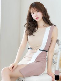 SALE!トリコロールカラーノースリーブドレス/無地/ノースリーブ/ベルト/胸元隠し/背中隠し/タイト/ミディアム/キャバドレス/ミニドレス【S-Lサイズ/2カラー】[OF01] 【SB】dzw