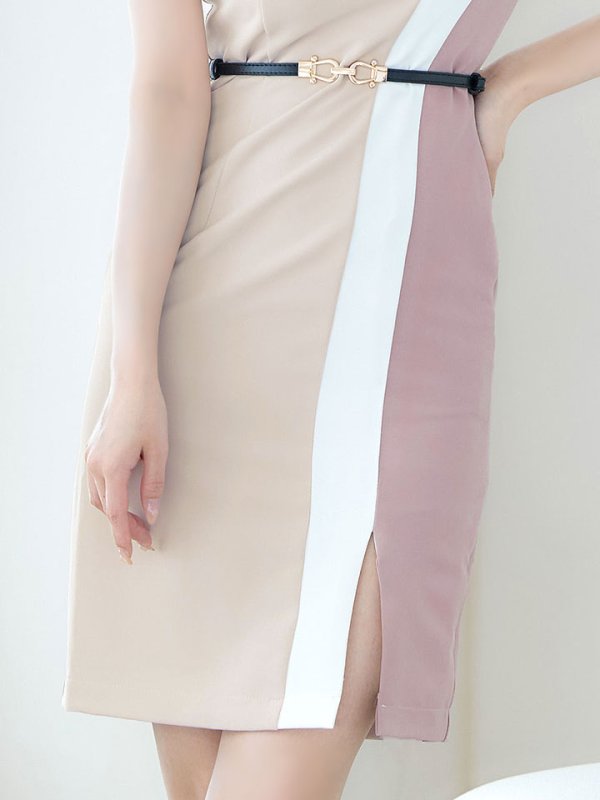 画像6: SALE!トリコロールカラーノースリーブドレス/無地/ノースリーブ/ベルト/胸元隠し/背中隠し/タイト/ミディアム/キャバドレス/ミニドレス【S-Lサイズ/2カラー】[OF01] 【SB】dzw