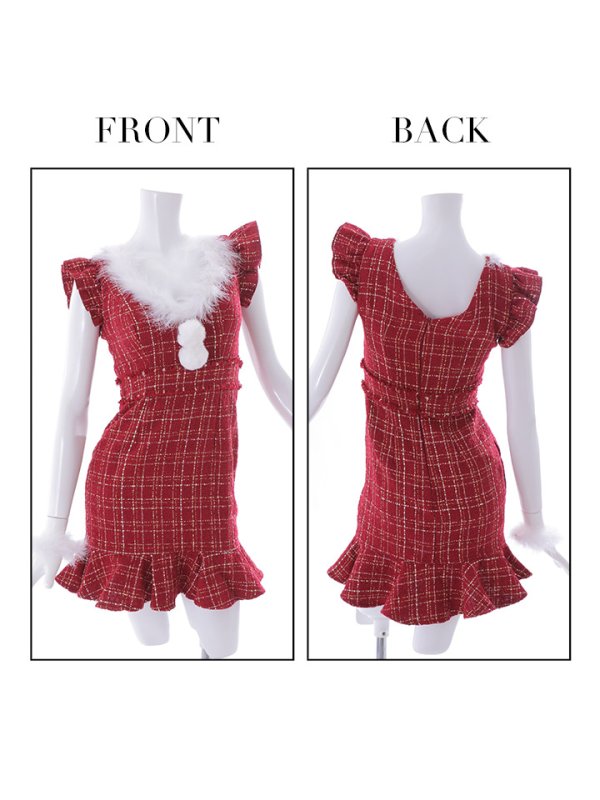 画像12: 即日発送!ファーショルダー/ マーメイド/ ツイードチェックサンタ【S-XLサイズ】[YMT]