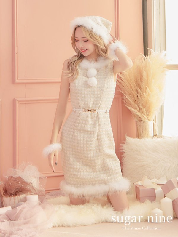 画像3: 【サンタセール！】ミディアム丈/ ツイード/ ワンピースタイトサンタ【sugar nine サンタコス 5点セット】【XS-XLサイズ/3カラー】[YMT]